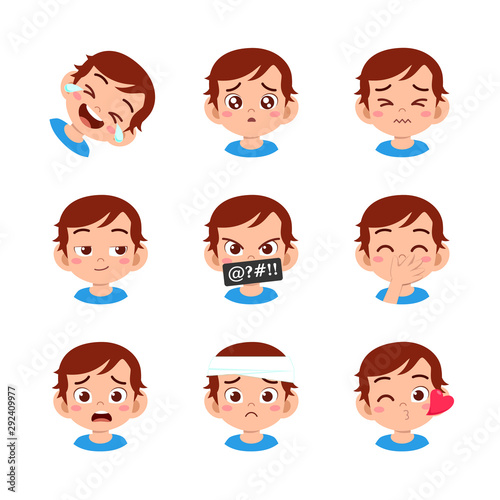 cute kid face expression emoji emoticon set