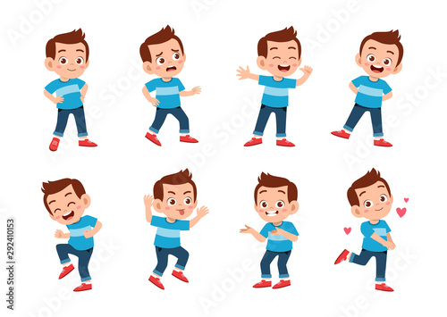 cute kid with many gesture expression set