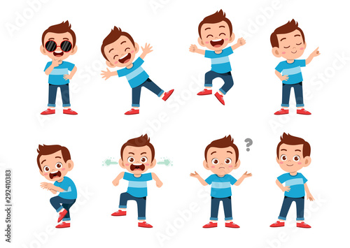 cute kid with many gesture expression set