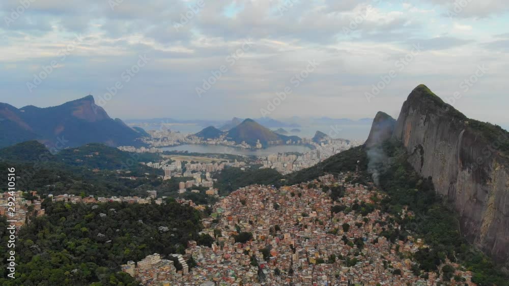 Drone Aerial view of Rocinha. Brazil's largest favela. Rio de Janeiro ...