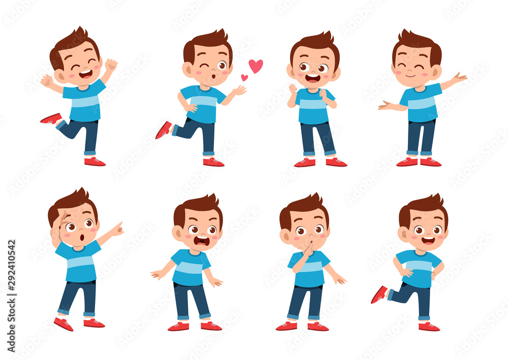 cute kid with many gesture expression set cute kid with many gesture expression set