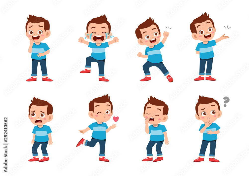 cute kid with many gesture expression set