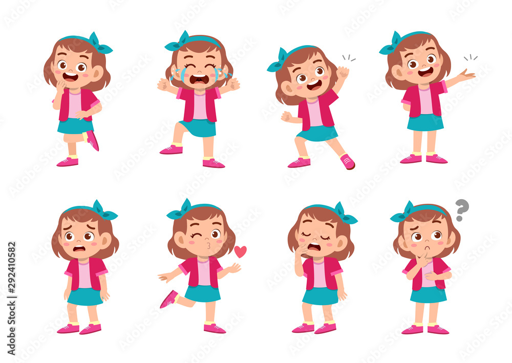 cute kid with many gesture expression set cute kid with many gesture expression set