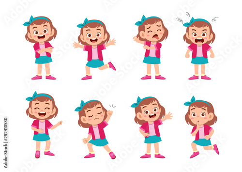 cute kid with many gesture expression set