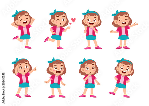 cute kid with many gesture expression set