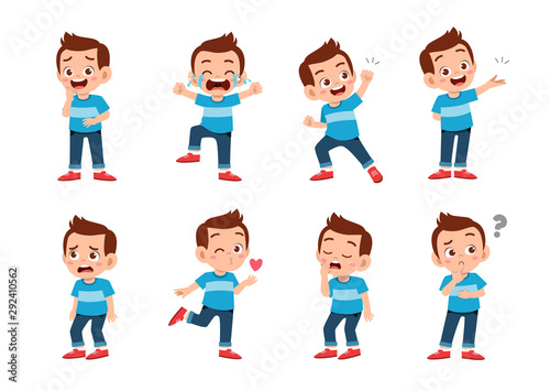 cute kid with many gesture expression set