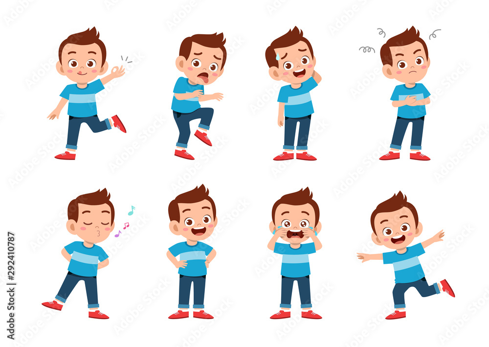 cute kid with many gesture expression set cute kid with many gesture expression set