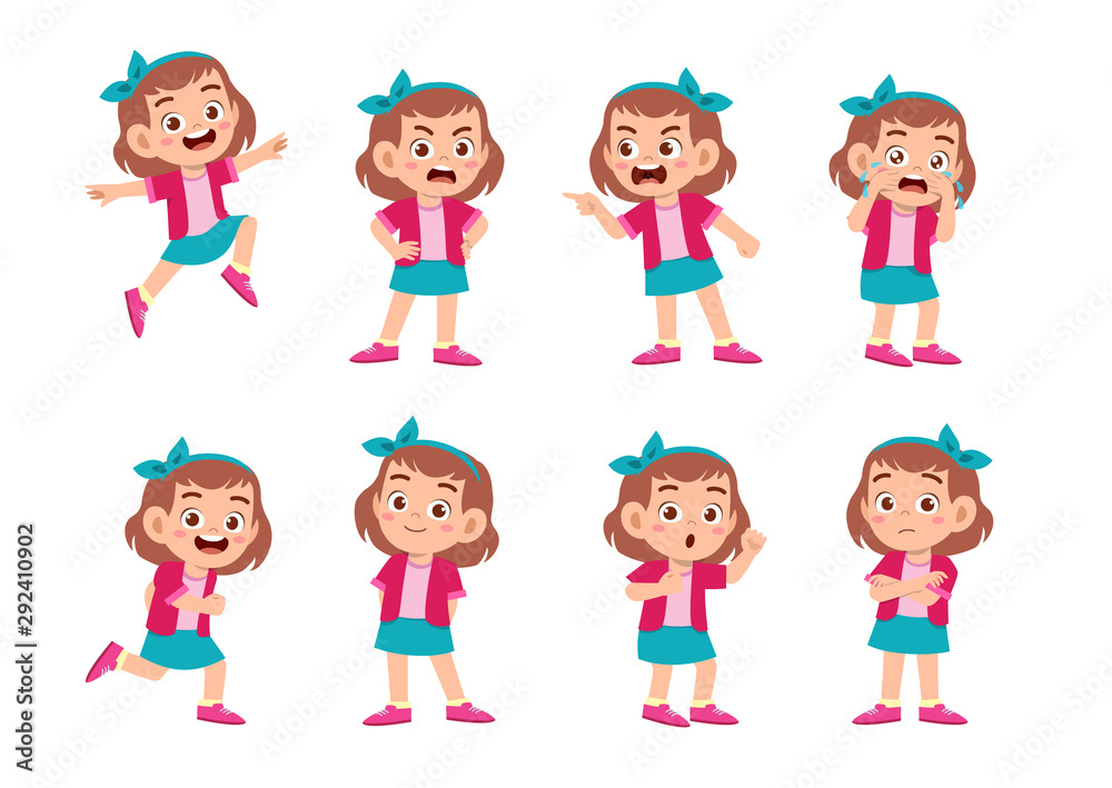 cute kid with many gesture expression set