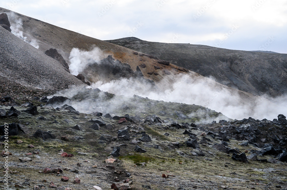 Hot steam coming out of the ground at Landmannalaugar highlands