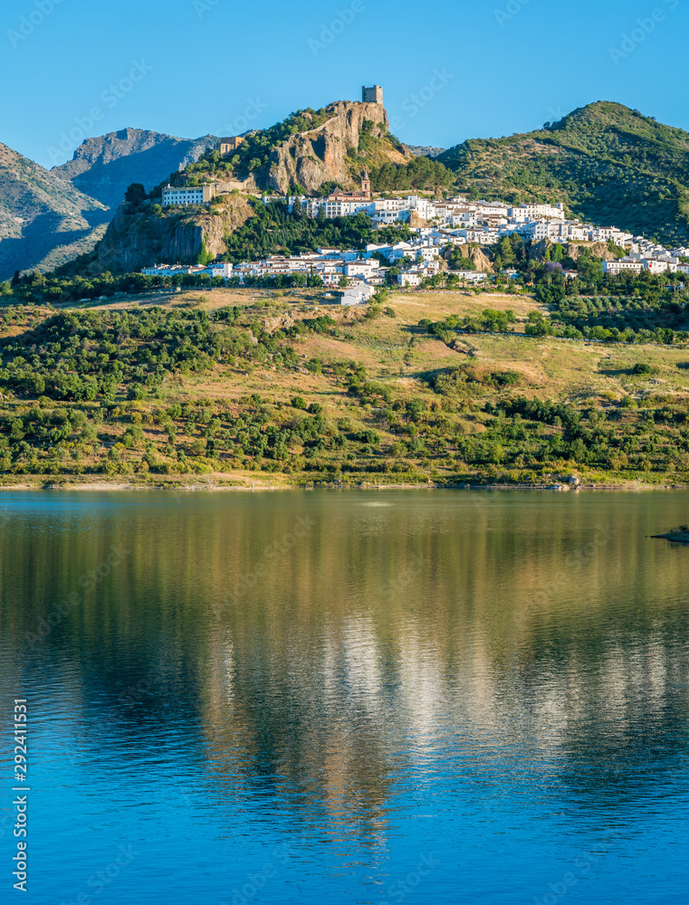 Panoramic sight of the beautiful Zahara de la Sierra, province of Cadiz, Andalusia, Spain.