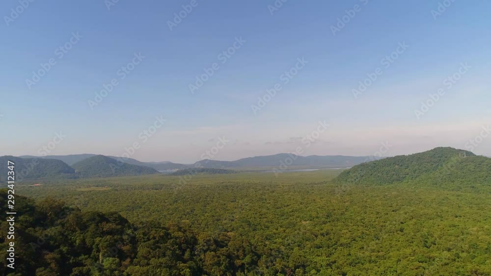 Aerial shot with a drone of a tropical rain forest in Brazil