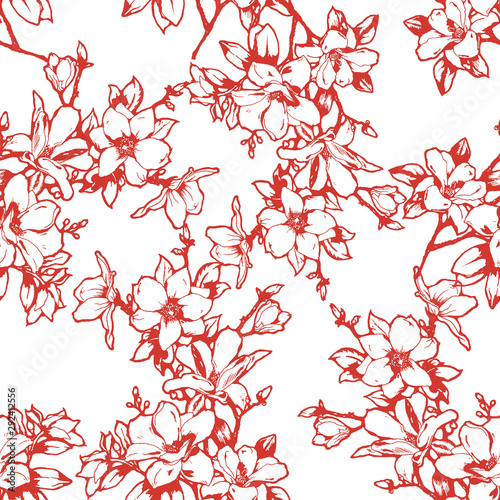 Beautiful sketchy magnolia twigs seamless background