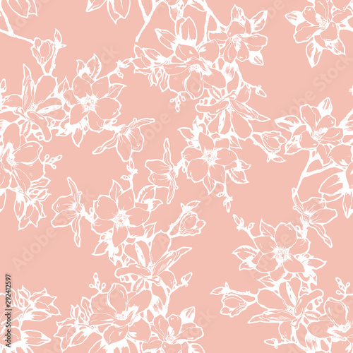 Beautiful sketchy magnolia twigs seamless background