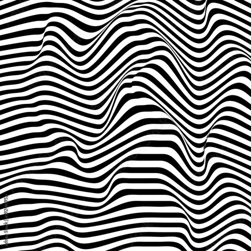 Optical illusion wave. Black and white lines.
