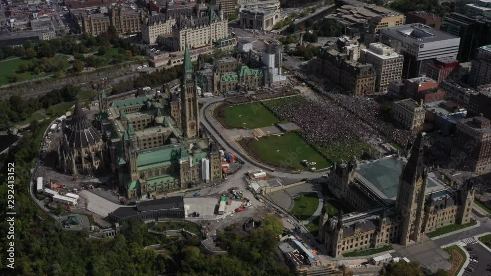 Climate strike protest in Ottawa Ontario Canada Aerial view of progressive activists Climate strike protest in Ottawa Ontario Canada Aerial view of progressive activists