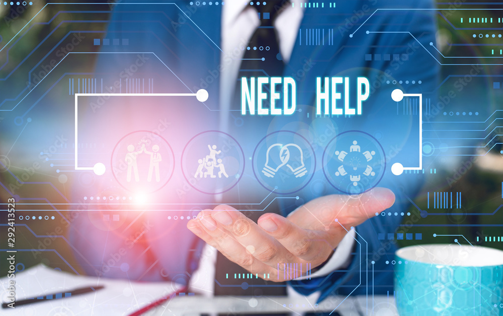 Text sign showing Need Help. Business photo showcasing When someone is under pressure and cannot handle the situation Male human wear formal work suit presenting presentation using smart device Text sign showing Need Help. Business photo showcasing When someone is under pressure and cannot handle the situation Male human wear formal work suit presenting presentation using smart device