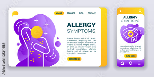 Allergy symptoms web banner and mobile app kit. Cross platform.