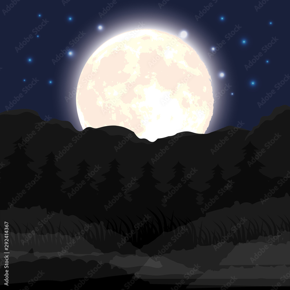 halloween dark night scene with full moon