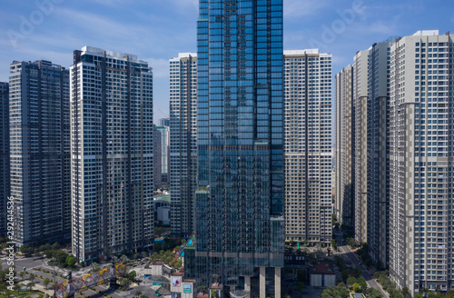 ultra modern high density, high rise apartment buildings in beautiful clear sunny light