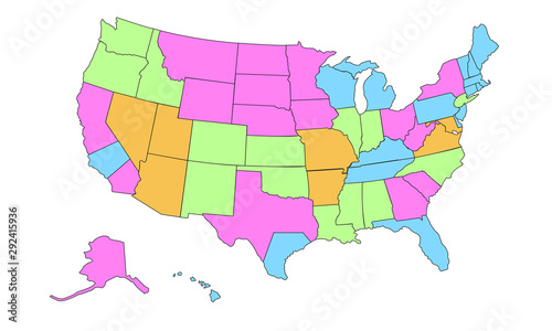 USA Map of 50 States Reduced to 25 States