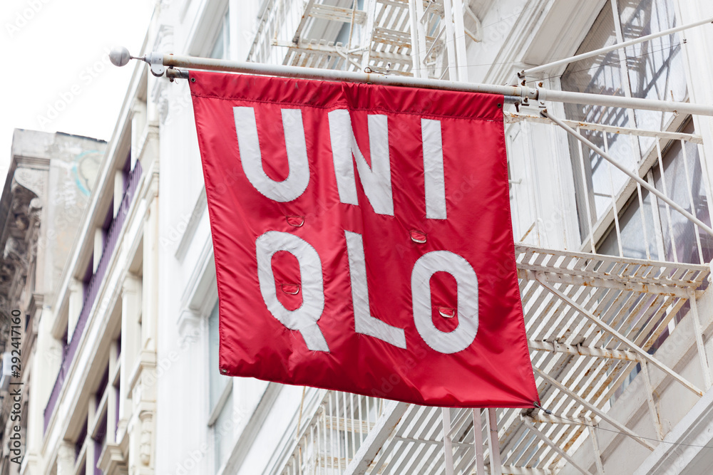 New York, New York, USA - September 26, 2019: Flag over the Uniqlo store in  the Soho area of Manhattan. Uniqlo is a Japanese maker of mostly casual  clothing. Stock Photo | Adobe Stock