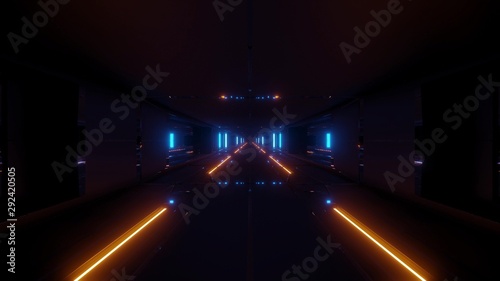 futuristic sci-fi tunnel corridor building with hot metal 3d illustration wallpaper background