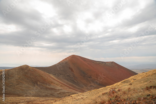 Beautiful landscape, panoramic view on the volcanic red mountains. Armenia Azhdahak mountain. 
