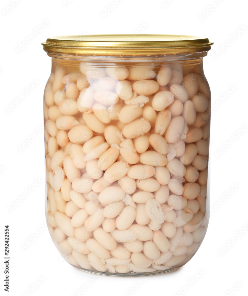 Glass jar with pickled beans isolated on white Glass jar with pickled beans isolated on white