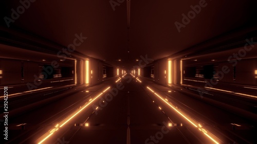 futuristic sci-fi tunnel corridor building with hot metal 3d illustration wallpaper background