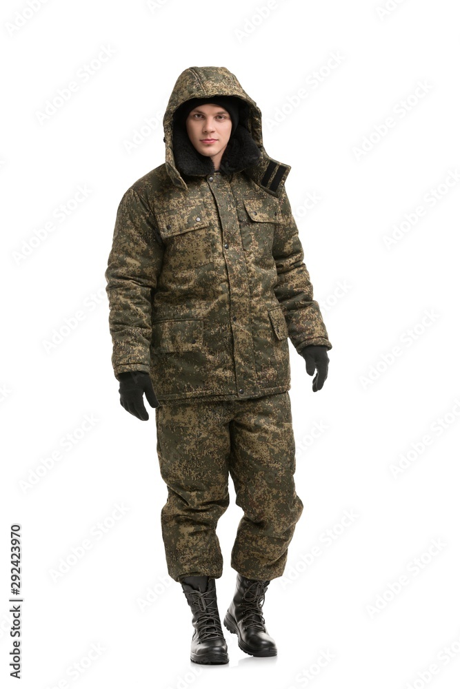 Man in khaki working clothes isolated view Man in khaki working clothes isolated view