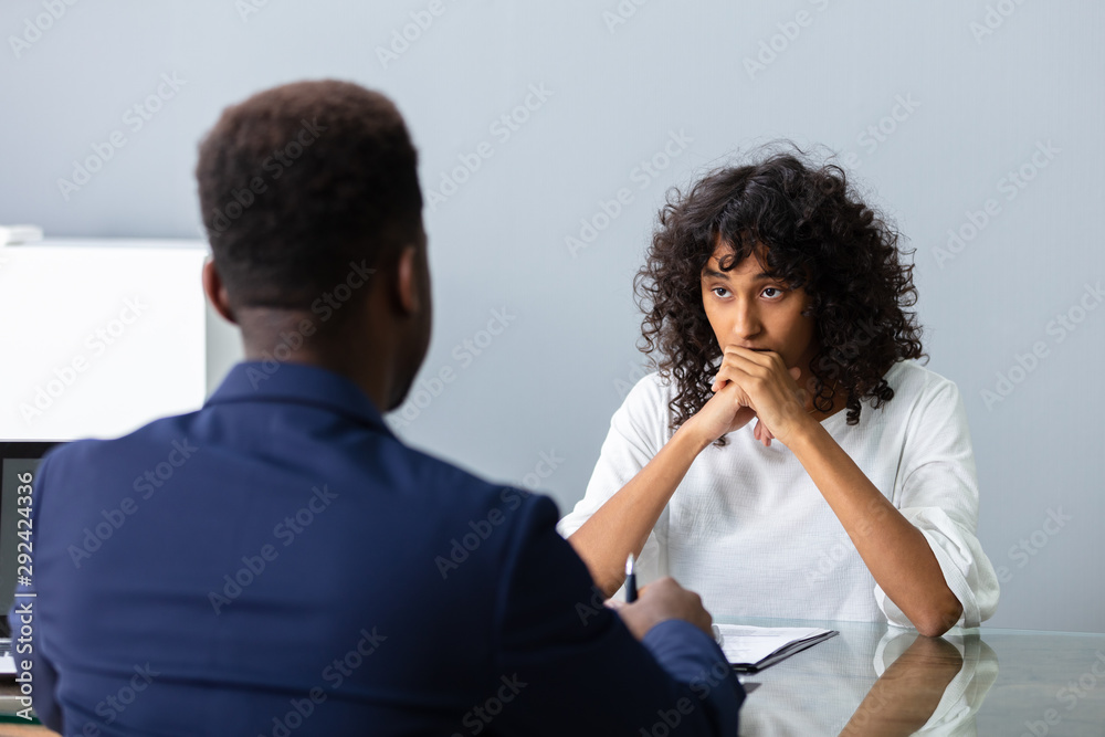 Stressed Young Business Woman Failing Interview Stressed Young Business Woman Failing Interview