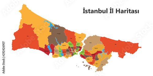 Istanbul county map - vector illustration.  Turkish translation: istanbul İlçeleri haritası isimleriyle beraber.