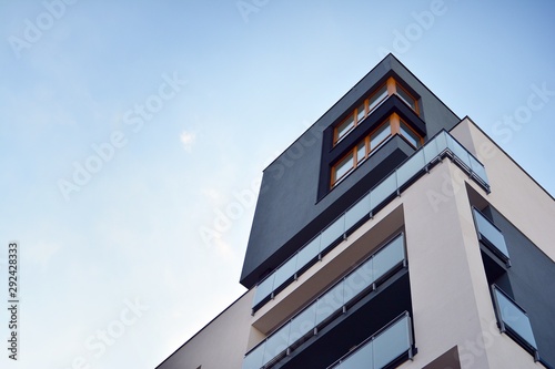 Fényképezés Modern apartment buildings on a sunny day with a blue sky