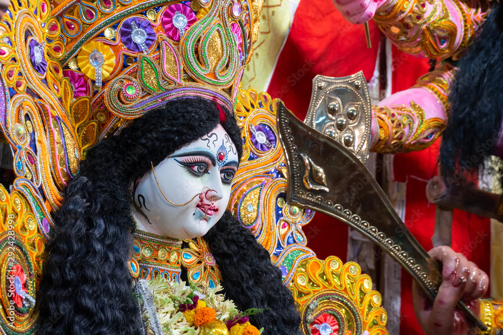 Durga idol at Puja Pandal, Durga Puja festival Durga idol at Puja Pandal, Durga Puja festival
