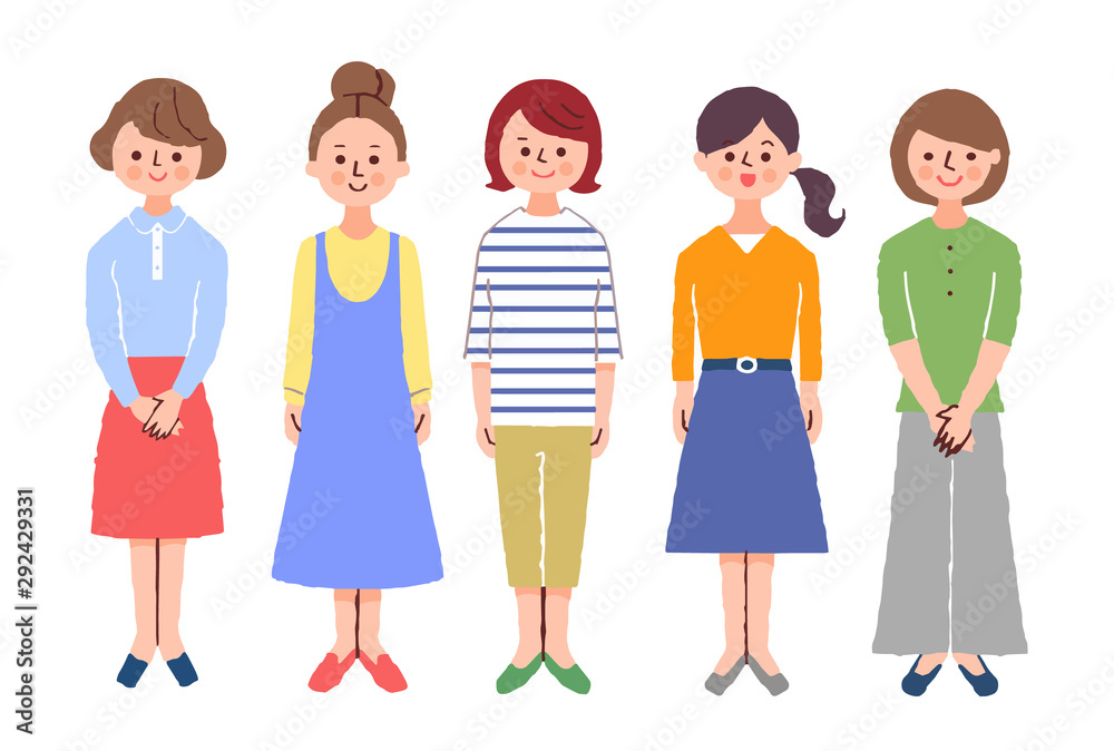 女性　５人　全身　カラー	