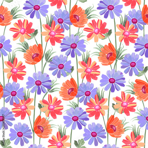 Art floral vector seamless pattern. Naive art.