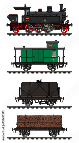 The vectorized hand drawing of a classic freight steam train