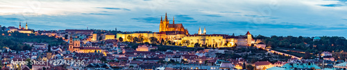 Prague Castle evening scenery. Hradcany with St Vitus Cathedral after sunset. Prague, Czech Republic © pyty