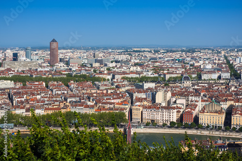 Quadro su tela The panoramic aerial view at Lyon from Basilique de Fourviere hill