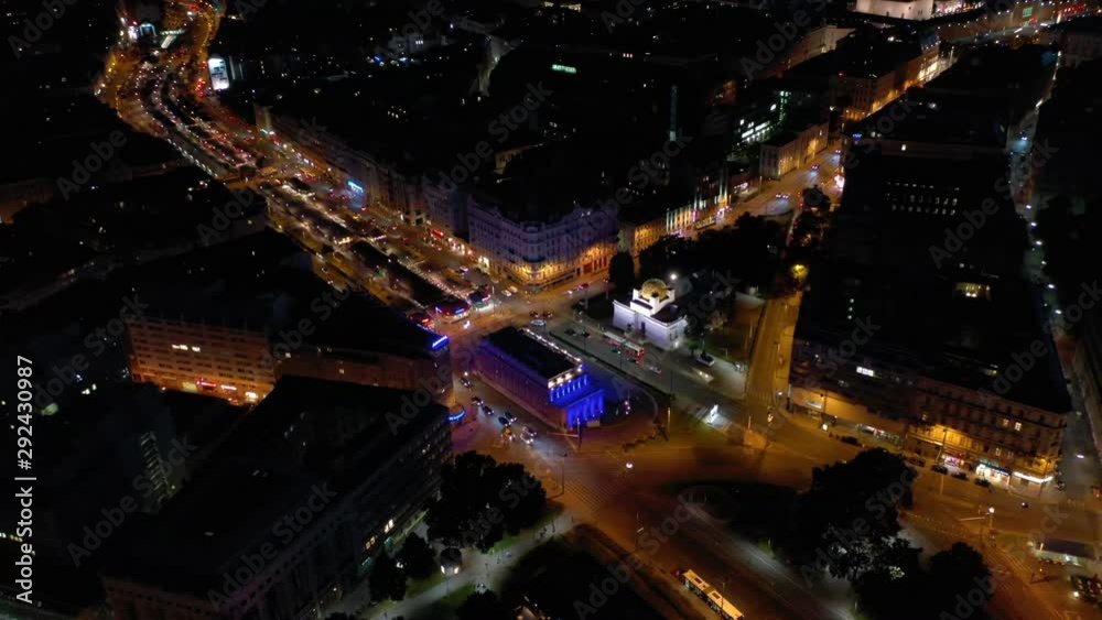 night time illumination flight over vienna city center traffic market street aerial panorama 4k austria night time illumination flight over vienna city center traffic market street aerial panorama 4k austria