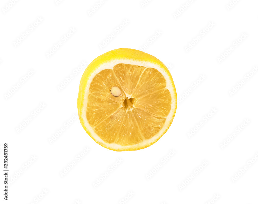 Sliced half of a juicy lemon with a bone. Nutritious citrus fruit with Vitamin C. Sliced half of a juicy lemon with a bone. Nutritious citrus fruit with Vitamin C.