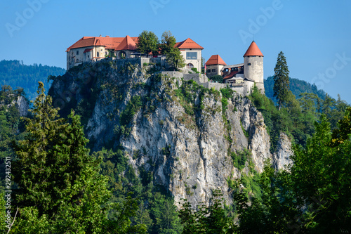 The historic medieval castle on a rock on the shore of Lake Bled is a symbol of Slovenia.