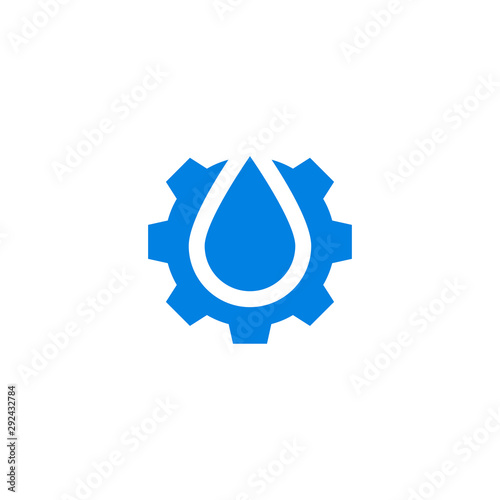 Cog wheel and drop of liquid icon isolated on white background.