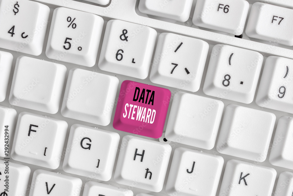 Handwriting text writing Data Steward. Conceptual photo responsible for utilizing an organization s is data governance White pc keyboard with empty note paper above white background key copy space Handwriting text writing Data Steward. Conceptual photo responsible for utilizing an organization s is data governance White pc keyboard with empty note paper above white background key copy space