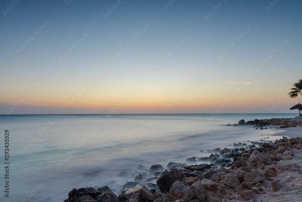 Amazing beauty colorful sunset on   Caribbean. Aruba island. Unforgettable view. Amazing background.