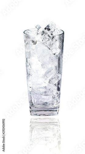 Ice cubes in a glass on a white background
