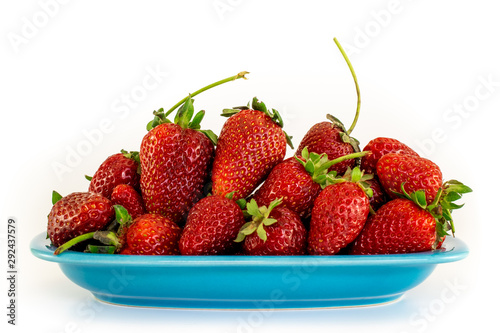 Strawberries in a bowl isolated on white background  side view