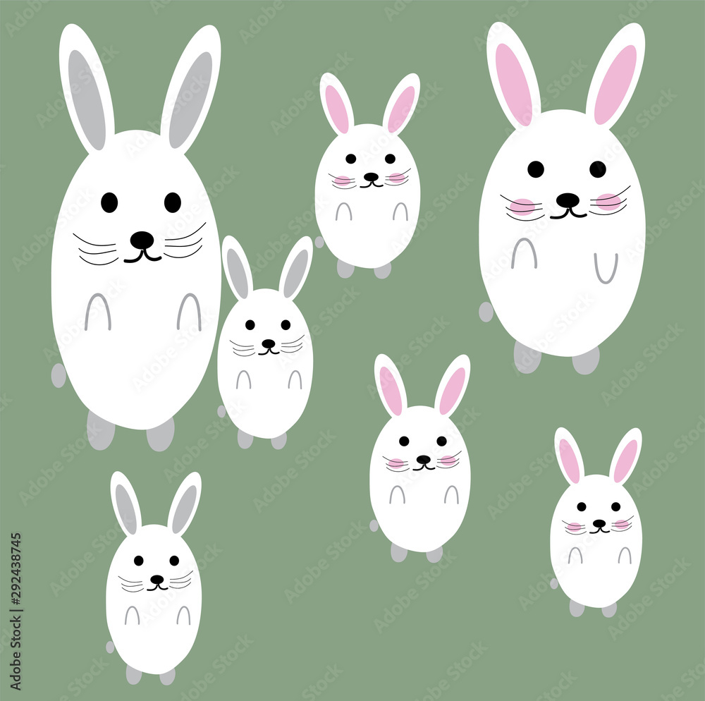 Fototapeta premium set of rabbits, cute rabbit Kawaii style