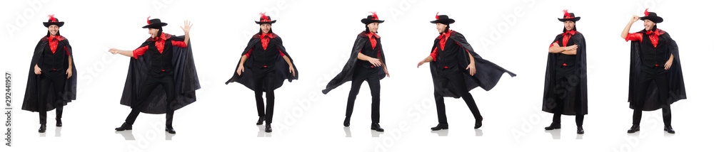 Young man in carnival coat isolated on white Young man in carnival coat isolated on white