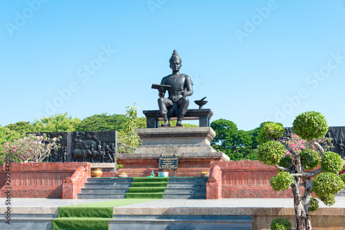 Sukhothai, Thailand - Apr 08 2018: Monument of King Ramkhamhaeng The Great in Sukhothai Historical Park, Sukhothai, Thailand.